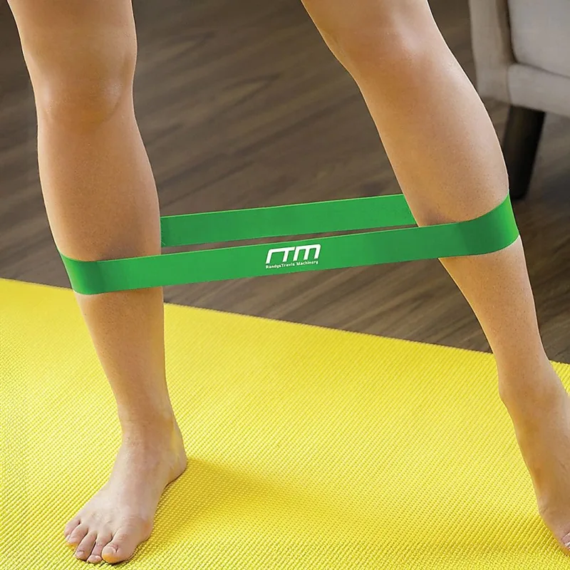 Five colour-coded long latex resistance loop bands