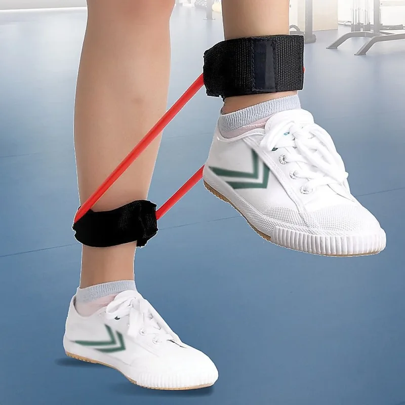 Leg resistance band set with ankle straps and colour-coded bands